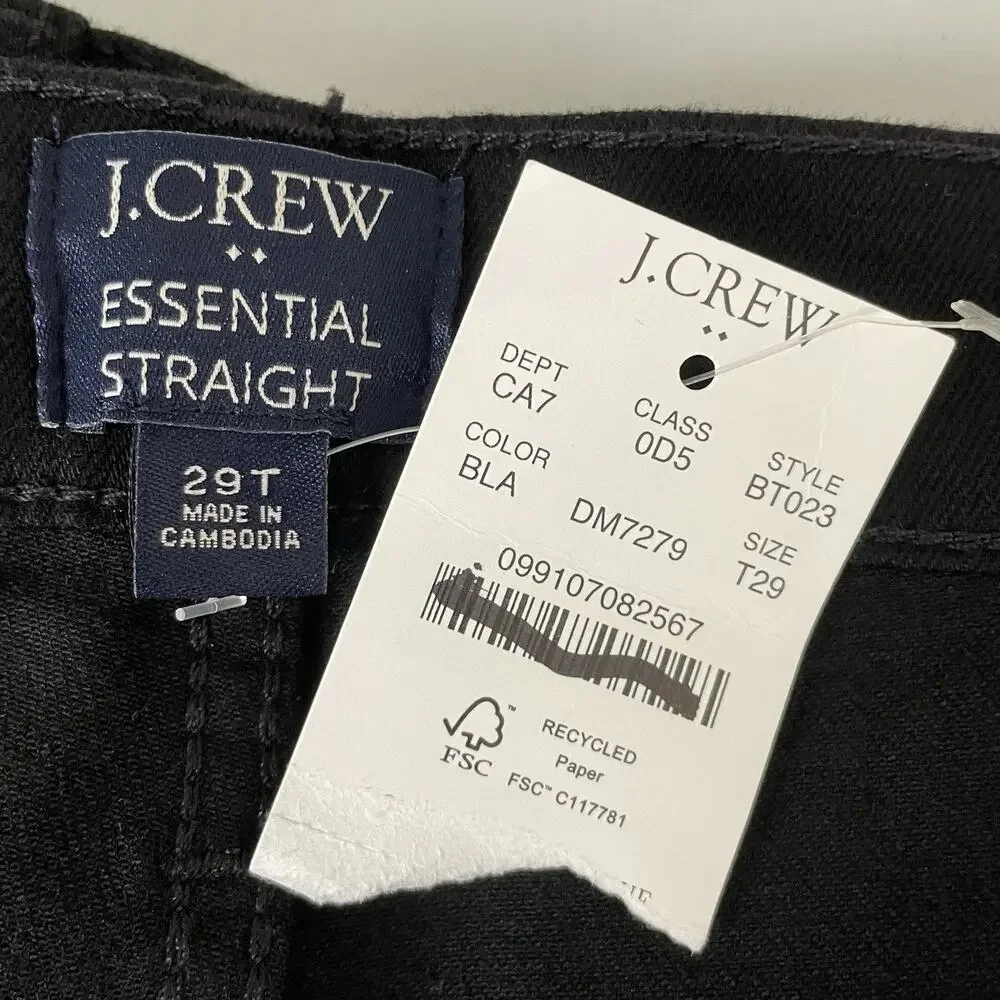 J. Crew Factory Tall Essential Straight Jean in All Day Stretch‎ 29T Black BT023